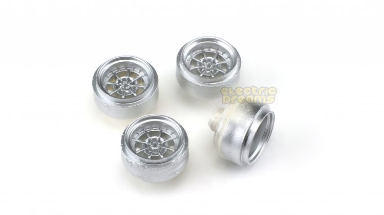 Team Slot 59031 - Pack of 4 Wheels - Braid Series 1R Silver Rears