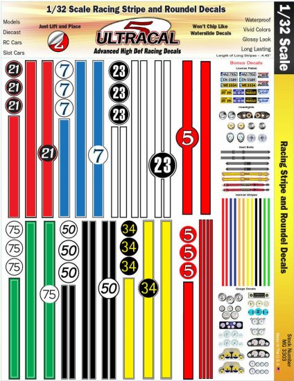 Ultracal 3303 - 1/32 DECALS - Racing Stripes & Roundels