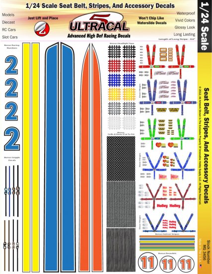 Ultracal 3456 - 1/24 DECALS - Seat Belts, Stripes & Accessories