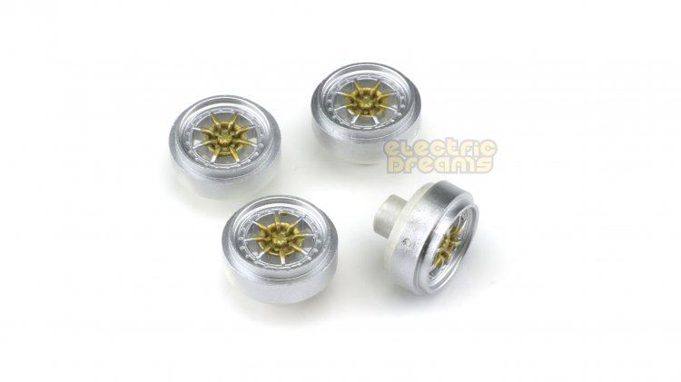 Team Slot 59039 - Pack of 4 Wheels - Braid Series 1R Silver/Gold Fronts