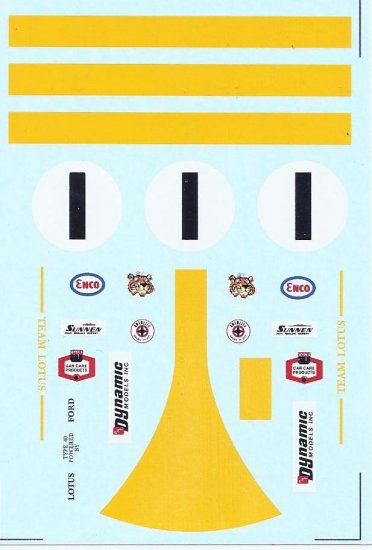 DEC498 - 1/24 Decal Sheet - Dynamic Lotus 30/40 - yellow stripes