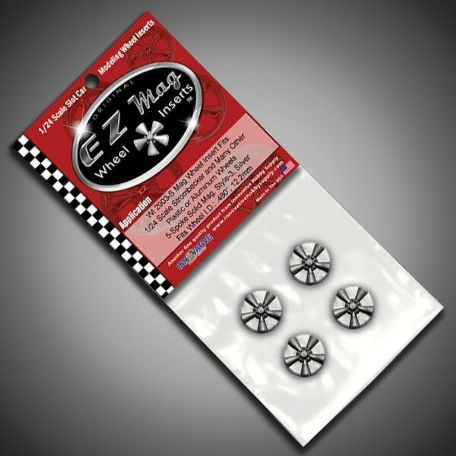 EZ Mag WI-2903S - 1/24 Wheel Inserts - Classic Five Spoke w/ Solid Back - Silver - 1/2"