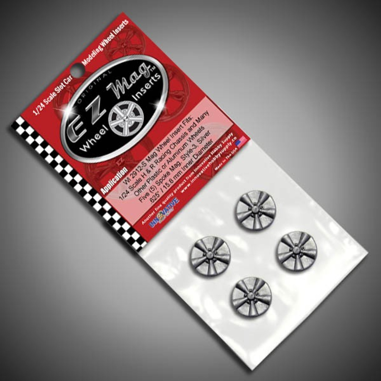 EZ Mag WI-2912S - 1/24 Wheel Inserts - Classic Five Spoke w/ Solid Back - Silver - 5/8"