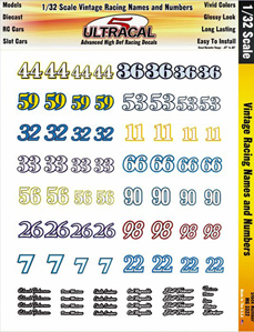 Ultracal 3322 - 1/32 DECALS - Vintage Racing Numbers & Names