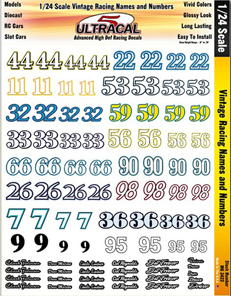 Ultracal 3422 - 1/24 DECALS - Vintage Racing Numbers & Names