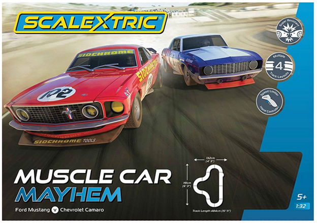 Scalextric C1449T - MUSCLE CAR MAYHEM - Camaro vs Mustang - 1/32 scale race set