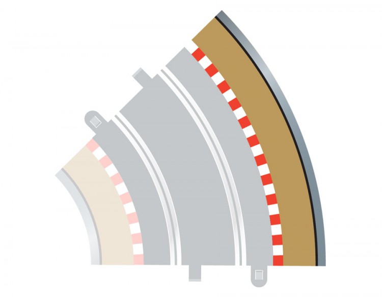 Scalextric C8228 R2 Outer Curve - Tan Borders & Barriers 45°, x4