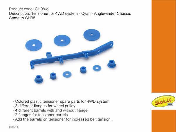 Slot.it CH98C - Tensioner, flanges and spacers for 4WD system - Cyan