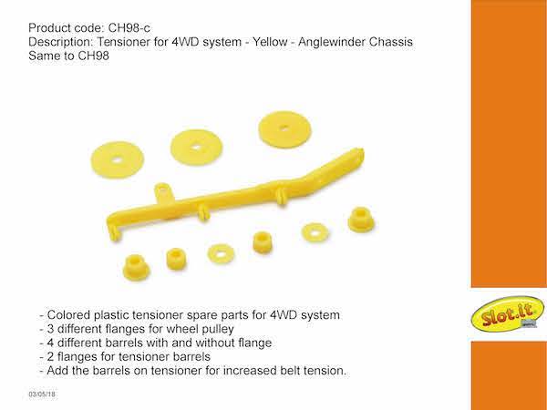 Slot.it CH98Y - Tensioner, flanges and spacers for 4WD system - Yellow