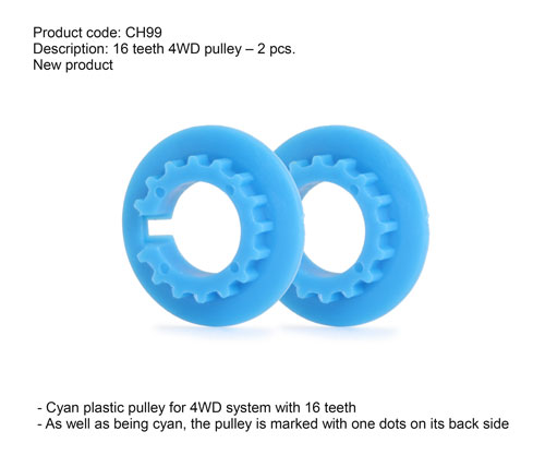 Slot.it CH99 - Z16 pulley for 4WD System - 2 pieces - Cyan