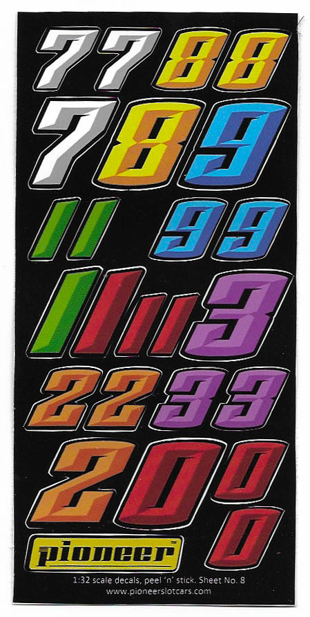 Pioneer DS202718 - Sticker Sheet #8, Various Racing Numbers