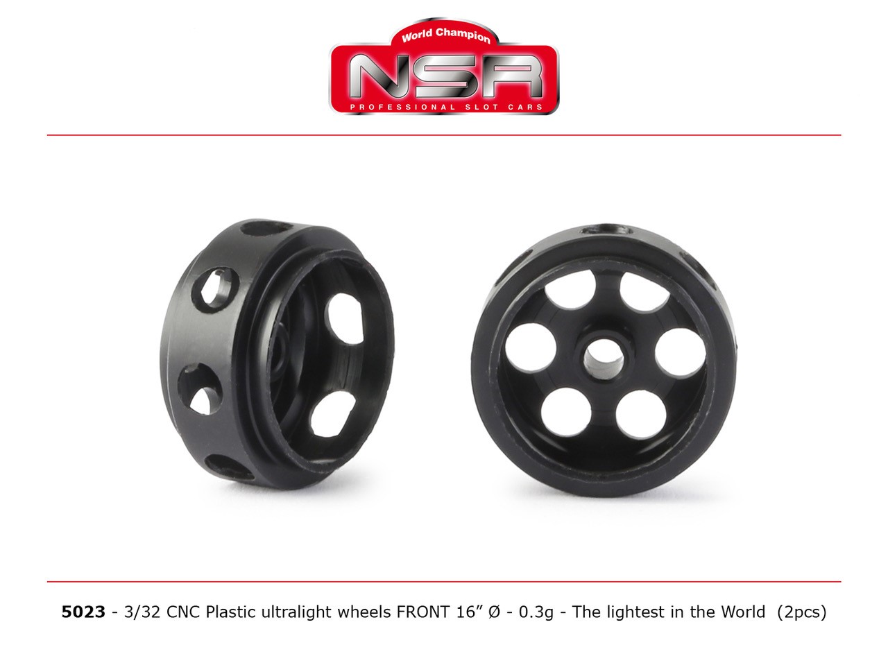 NSR 5023 3/32 CNC Plastic Ultralight Wheels Front 16" Diameter Only 0.3g (2pcs)