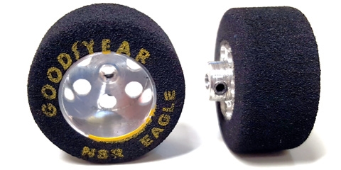 NSR 9021 - Rear Wheels/Tires - Glued/Trued - 26x14mm Sponge - 17" Wheels 3mm axles (1/24)