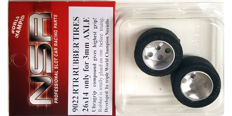 NSR 9022 - Rear Wheels/Tires - Glued/Trued - 26x14mm Ultragrip - 17" Wheels 3mm axles (1/24)