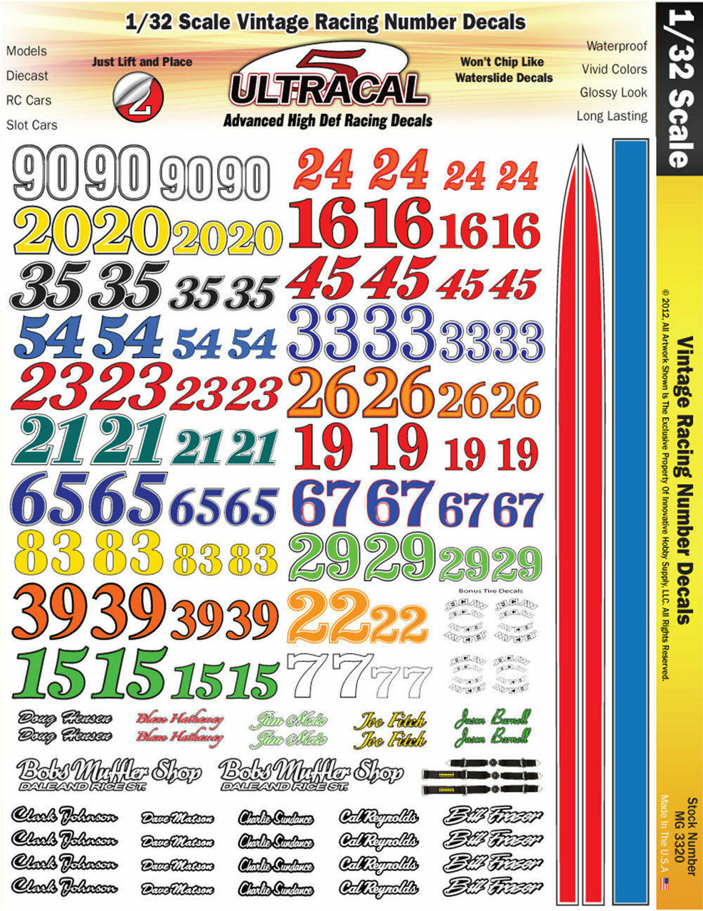 Ultracal 3320 - 1/32 DECALS - Vintage Racing Numbers