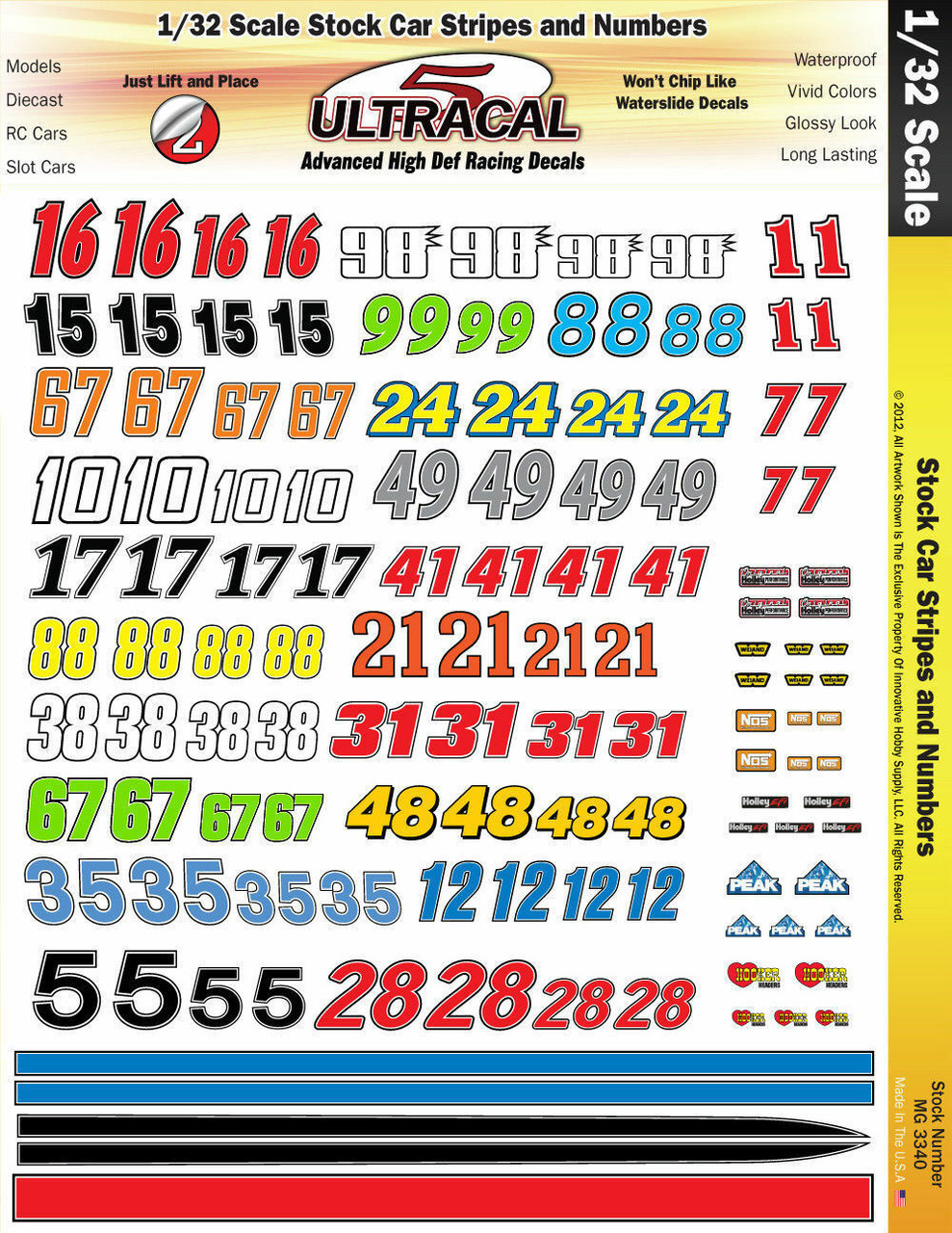 Ultracal 3340 - 1/32 DECALS - Stock Car Numbers