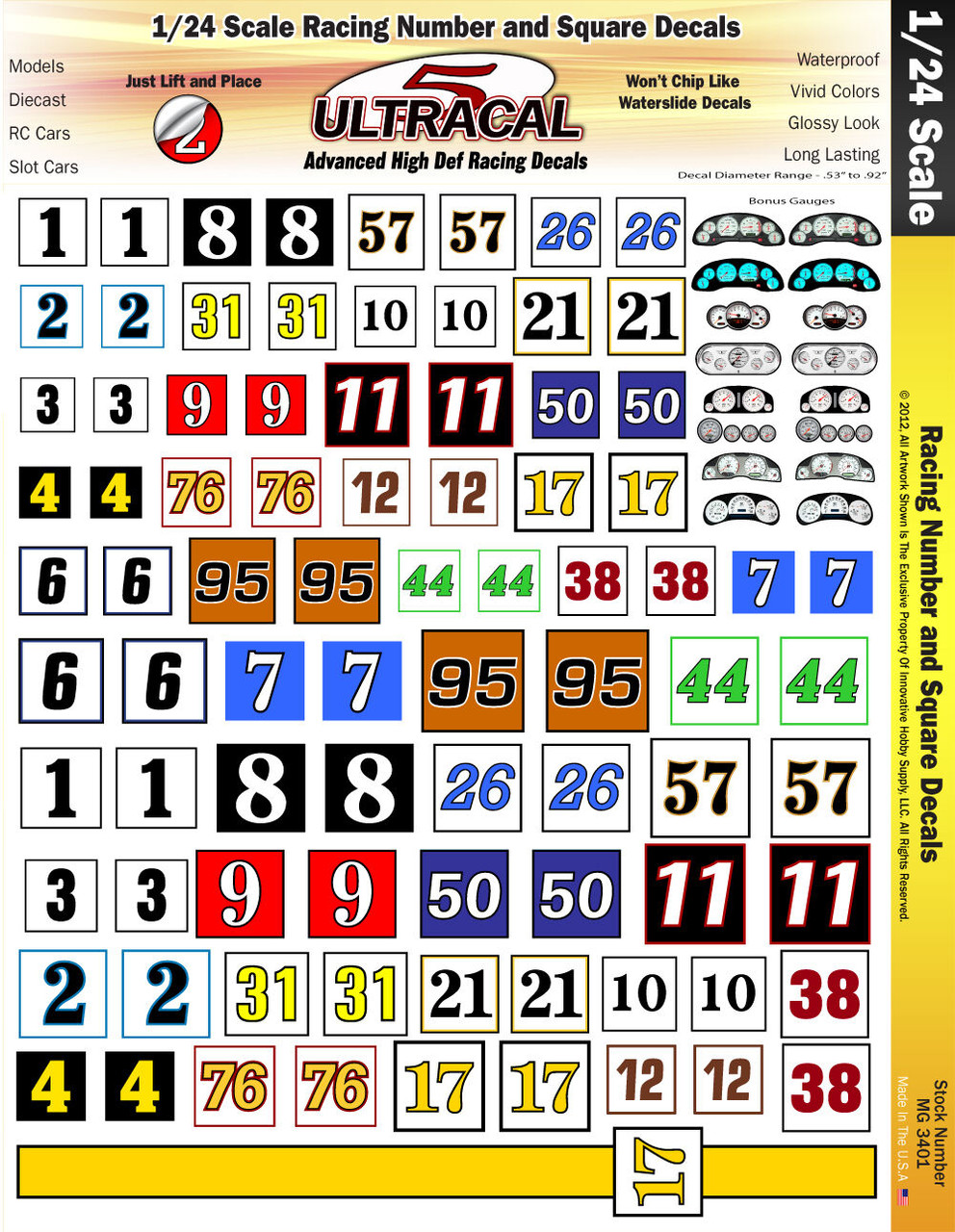 Ultracal 3401 - 1/24 DECALS - Racing Numbers & Squares