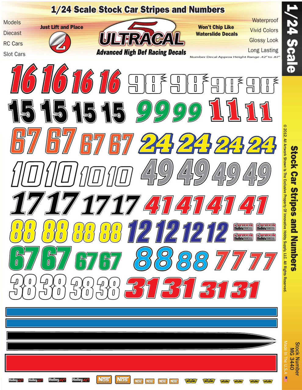 Ultracal 3440 - 1/24 DECALS - Stock Car Numbers