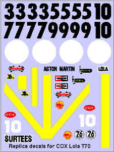 PMTR 6022 1/24 Cox Lola T70 racing numbers, racing stripes