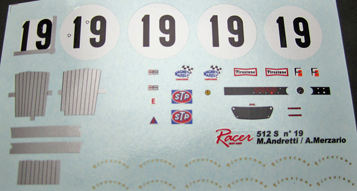 Racer SP512/C1 Decals for RCR63A Ferrari 512S